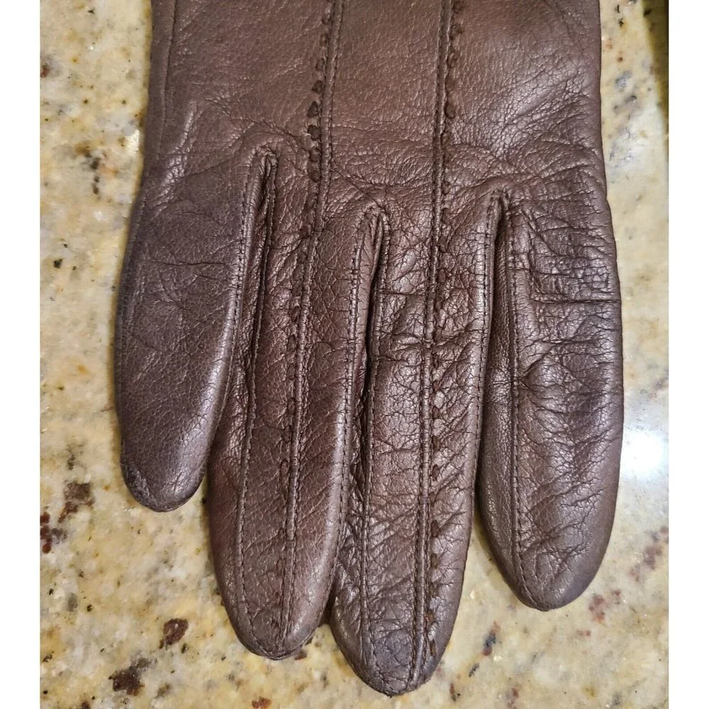 Vintage Size S 6.5 Brown Leather Acrylic Knit Lined 8